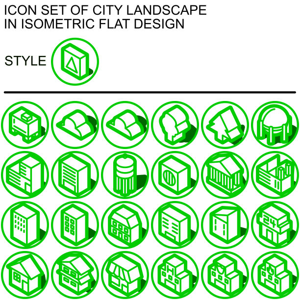 城市景观图标设置，等距平面设计061图片下载