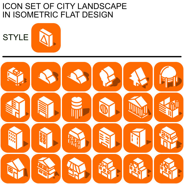 城市景观图标集，等距平面设计118图片下载