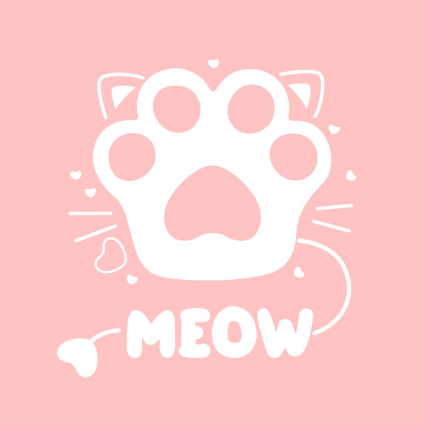 猫的爪子。喵与爱，可爱的猫脚孤立，矢量插图图片下载