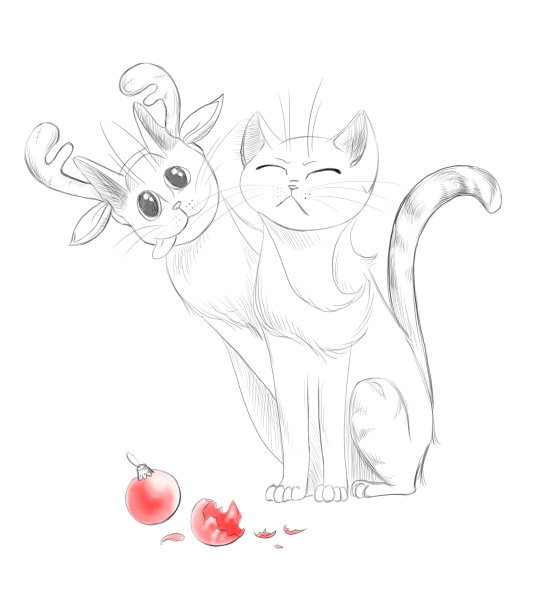 画一只可爱的猫。数码插图图片下载