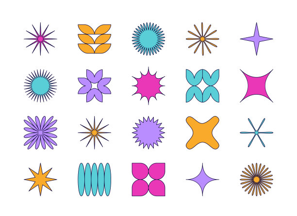 抽象的极简几何元素的向量集。当代简单的各种锯齿形、曲线、线条、三角形、圆形为图标、logo、UI。图片下载