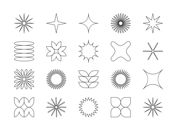 抽象的极简几何元素的向量集。当代简单的各种锯齿形、曲线、线条、三角形、圆形为图标、logo、UI。图片下载