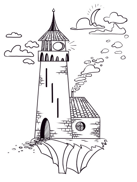 灰色素描与城堡。图解说明图片下载