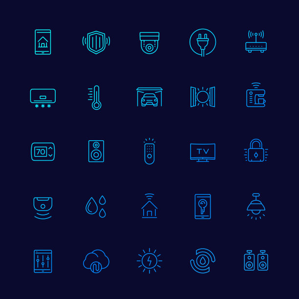 智能家居和家庭自动化图标，直线矢量图片下载