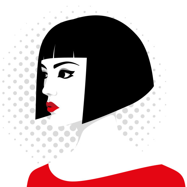 漂亮的年轻女子，黑色短发图片下载