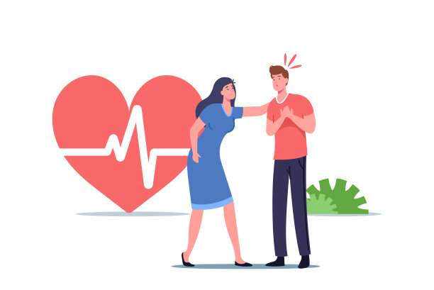 妇女试图帮助患有心脏病的患病路人，急救概念。男子抱胸需要心肺复苏医疗护理图片下载