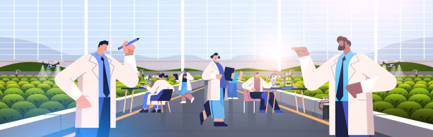 在温室农业中研究植物的农业工程师，科学家智能农业的概念图片下载