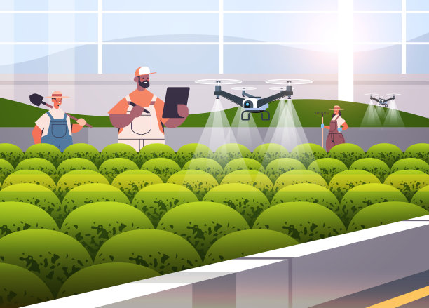 农民控制农业无人机喷雾器四架直升机飞到温室喷洒化肥图片下载