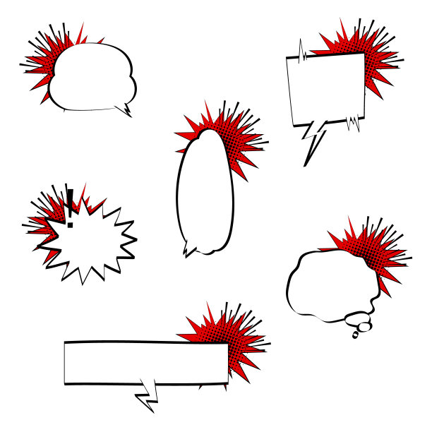 收藏一套可爱的手绘波普艺术圆点彩色半色调空白演讲泡泡气球，喊，想，说话，说话，文本框，横幅图片下载