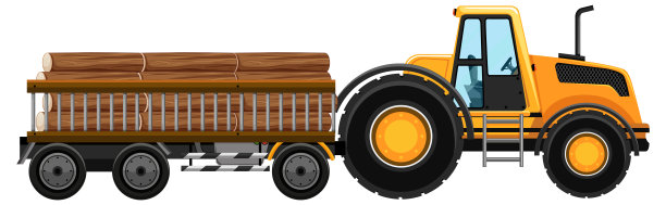 一套拖车运载木材孤立的背景图片下载