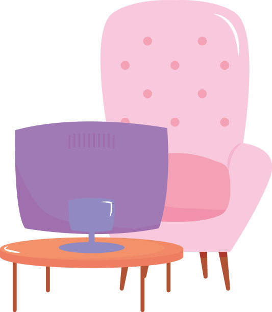 桌上家具上有粉红色的椅子和电视图片下载