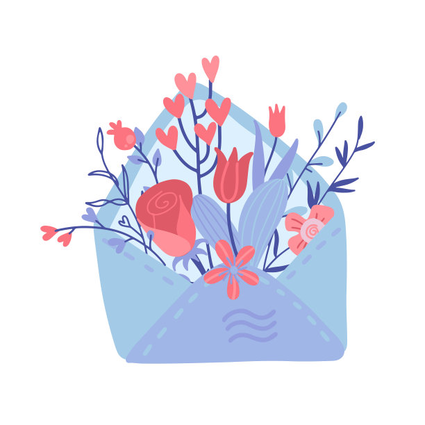 打开信封里有花的情书图片下载