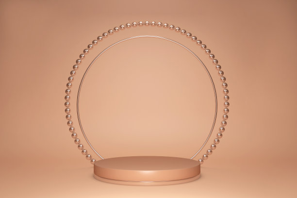 3d渲染的黄金米色几何工作室底座孤立在柔和的背景，珍珠框架图片下载