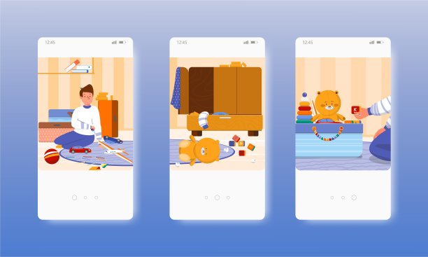 孩子的房间凌乱干净，前后清洁。移动应用屏幕，矢量网站横幅模板。UI网站设计图片下载
