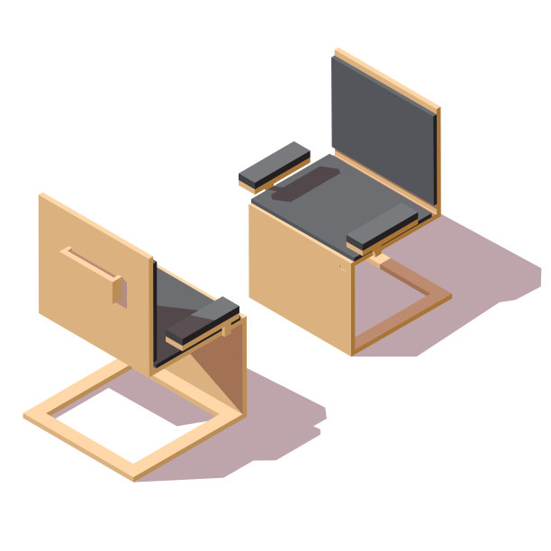 木制的椅子上。低多边形等距矢量插图。图片下载