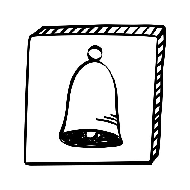 可爱的涂鸦提醒图标，铃声按钮。素描风格的手绘插图上孤立的背景。图片下载