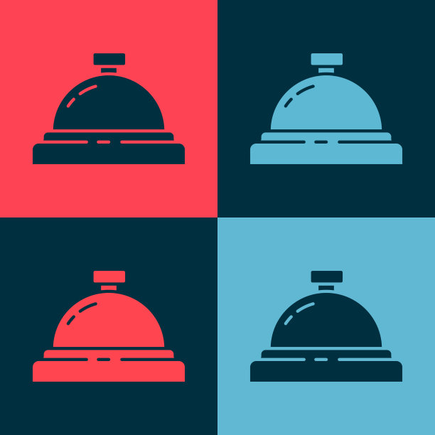 波普艺术酒店服务钟图标孤立上的色彩图片下载