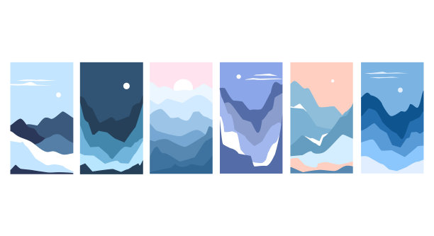 抽象冬山山脉风光，艺术景观版画集，矢量插图图形图片下载