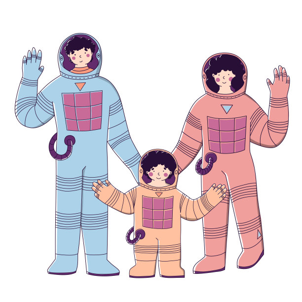 卡通风格的家庭空间旅行。背景星系。矢量插图，卡通集。图片下载