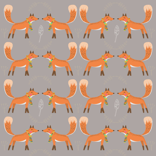 可爱的狐狸在简单的卡通风格，冬季矢量无缝图案与可爱的狐狸图片下载
