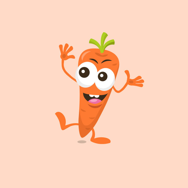 插图可爱的快乐胡萝卜吉祥物与大微笑孤立在光背景图片下载