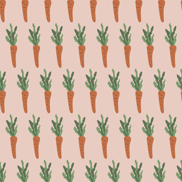 可爱的无缝图案与胡萝卜。粉红色背景的卡通手绘蔬菜。平面农业元素在儿童绘画风格图片下载