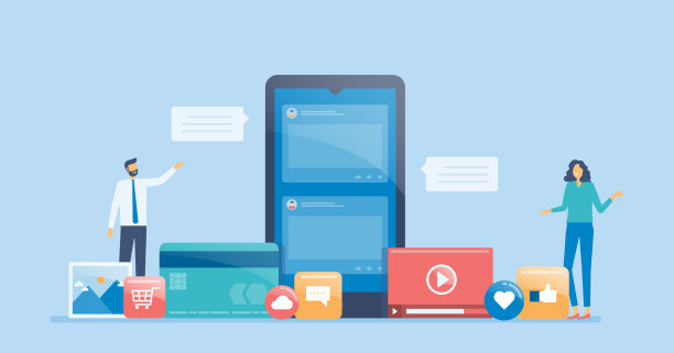 扁平风社交媒体营销策略概念与开发者团队合作概念设计图片下载