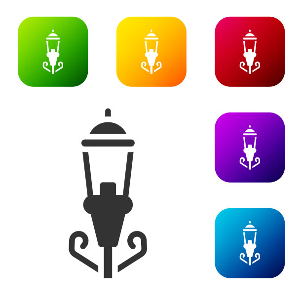 黑色复古街灯图标孤立在白色图片下载