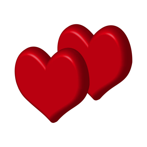 两个3d红心孤立在白色背景上图片下载