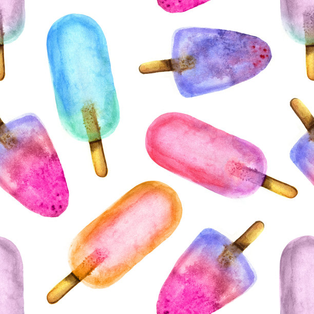 夏季水彩无缝图案与鲜亮的水果冰棒图片下载