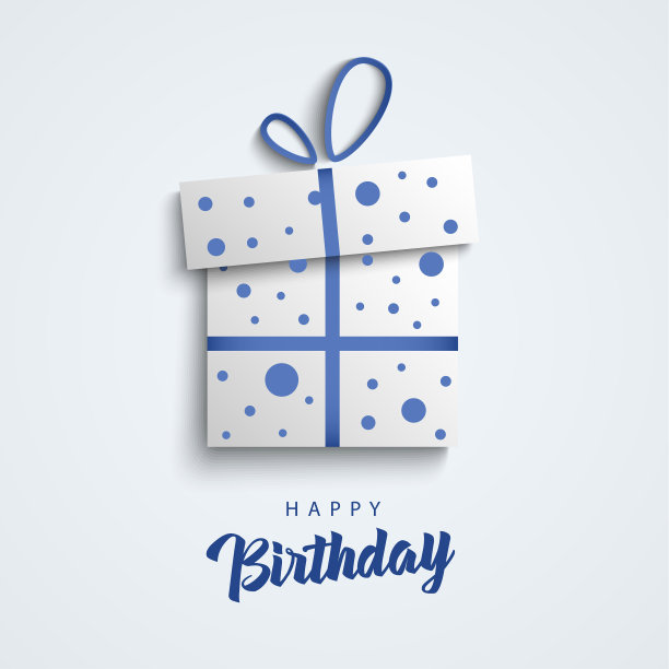 生日贺卡与抽象的礼物在蓝白色图片下载