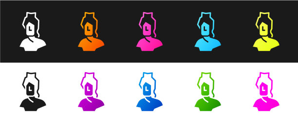 设置古代半身雕塑图标孤立在黑色图片下载