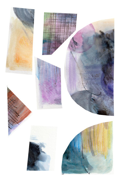 现代禅宗水彩渐变抽象几何拼贴组合流体几何纸裁剪图案构成。时尚的hygge 80年代复古主题插图贺卡艺术海报艺术印刷图片下载