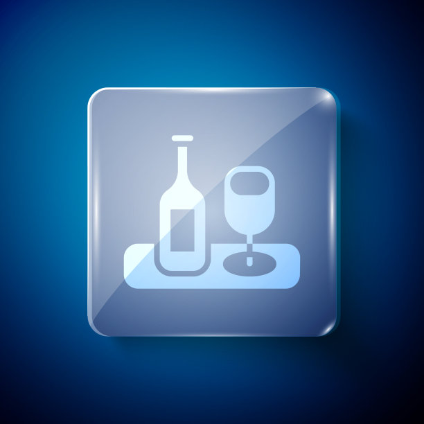 白色酒瓶与玻璃图标隔离在蓝色图片下载
