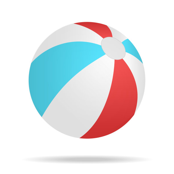 沙滩球，逼真的卡通插图。孤立的沙滩球孤立在白色背景与阴影。向量,卡通插图。向量。图片下载