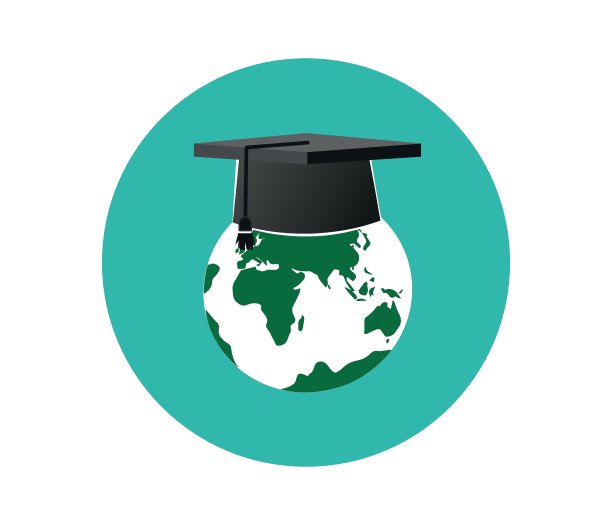 带帽子的地球帽。毕业帽上的地球仪图标。图片下载