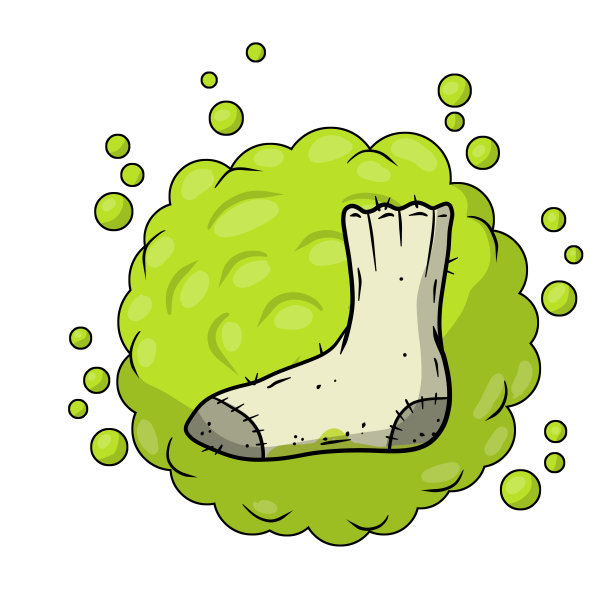 脏袜子。邋遢的衣服。臭脚。灰色物体用于洗涤。卡通平面插图。绿泡酸云。臭脚。坏的恶臭图片下载