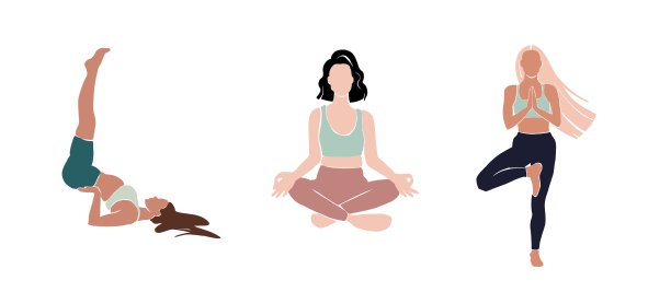 设置年轻女孩瑜伽姿势。平风格说明图片下载