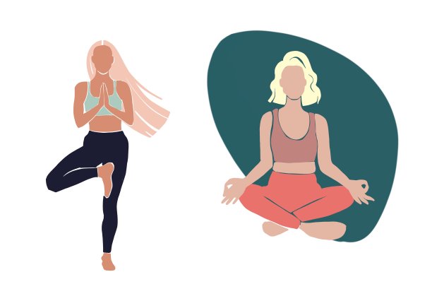 设置年轻女孩瑜伽姿势。平风格说明图片下载