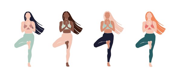 设置年轻女孩瑜伽姿势。平面插画风格。非洲裔美国女孩图片下载