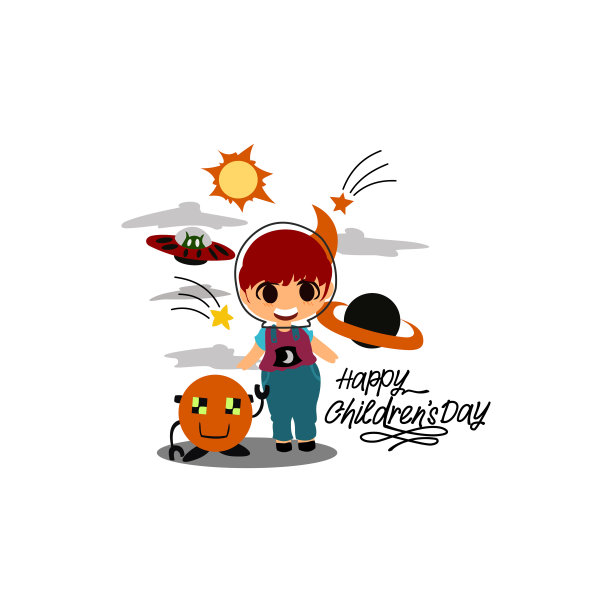 孩子和机器人玩戴宇航员头盔。儿童节快乐图片下载