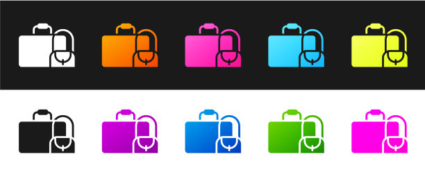 设置旅行箱为旅行图标孤立在黑色和图片下载