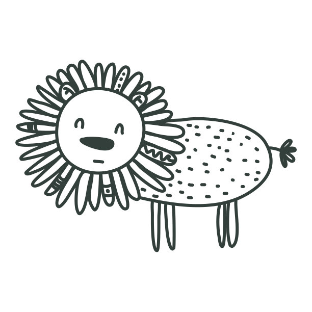 可爱的手绘狮子在斯堪的纳维亚风格。孩子气的印刷托儿所，儿童服装，海报，明信片。矢量插图。斯堪的纳维亚风格的涂色书。图着色。涂鸦的动物。图片下载