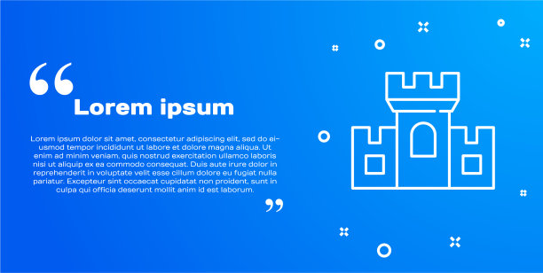 白色线城堡图标孤立在蓝色背景图片下载