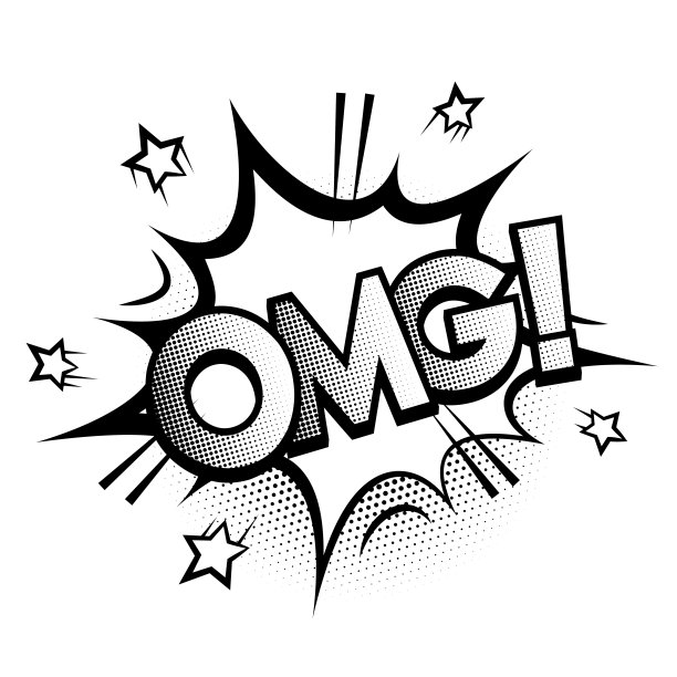 漫画爆炸的表达用语OMG。矢量卡通插图在复古流行艺术风格，黑色和白色版本图片下载