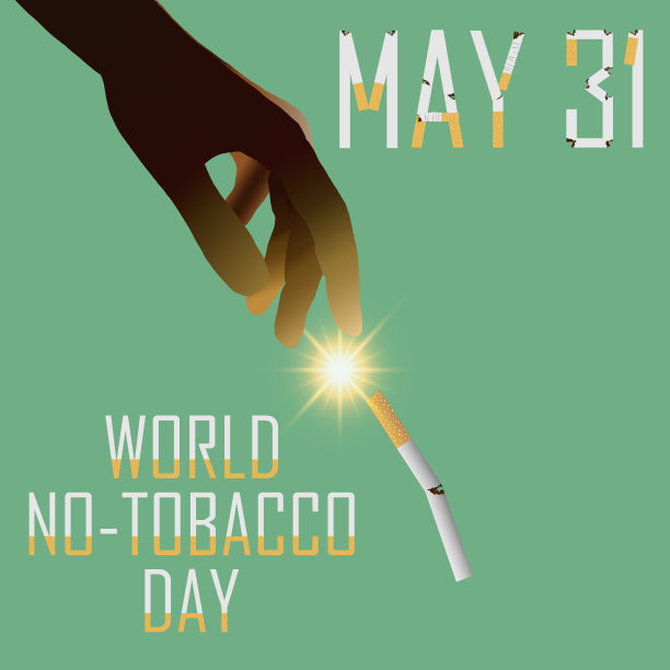 剪影手扔香烟孤立在绿色背景。世界无烟日的概念。矢量插图。图片下载