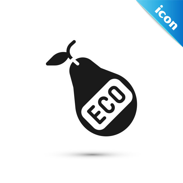 灰色健康有机生态素食梨图标孤立在白色背景。水果与叶子的象征。健康，生态，有机，水果。向量图片下载