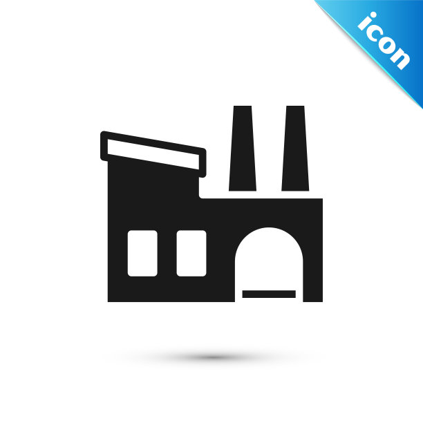 灰色工厂图标孤立在白色背景。工业建筑。向量图片下载