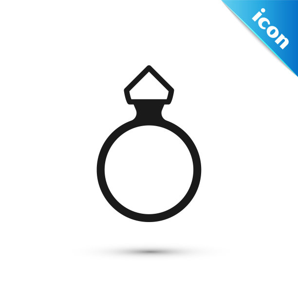 灰色钻石订婚戒指图标孤立在白色背景。向量图片下载