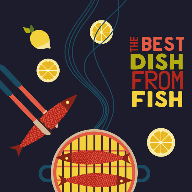 烧烤鲜鱼煮肥彩色海报图片下载